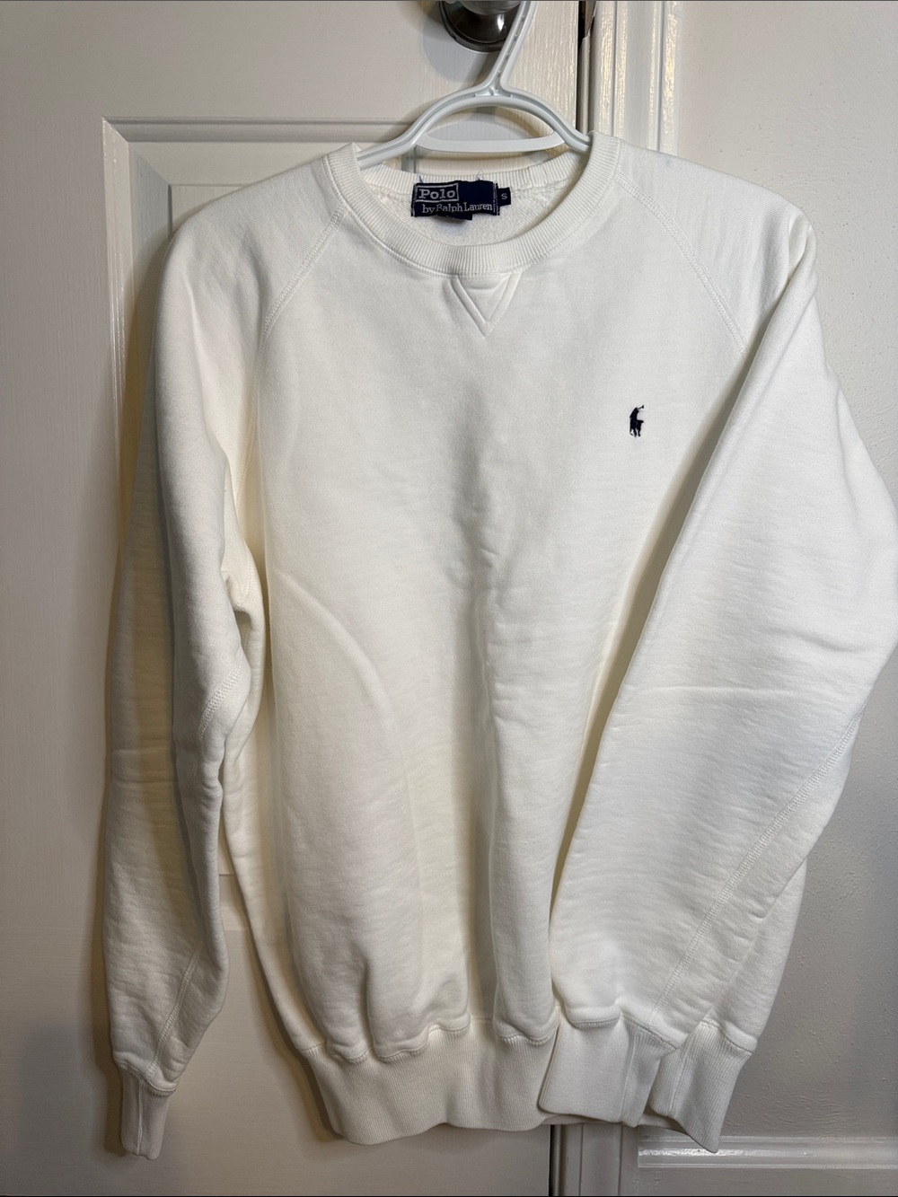 Polo by Ralph Lauren White Crewneck Sweatshirt with Small Navy Pony - Picture 7 of 10